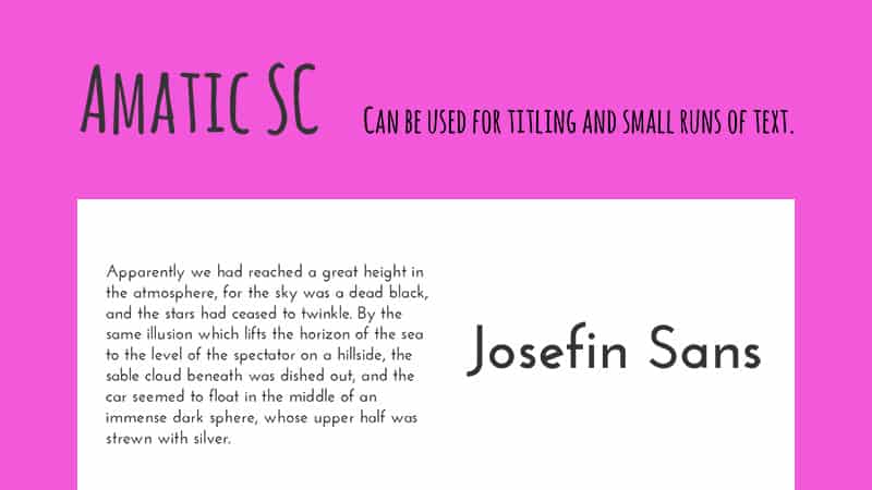 Gewilde kombinasie van Google-lettertipes - Amatic SC met Josefin