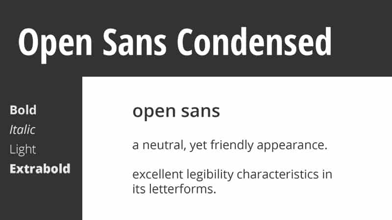 Trending Google Font kombinasie - Open Sans kondenseer en Open Sans