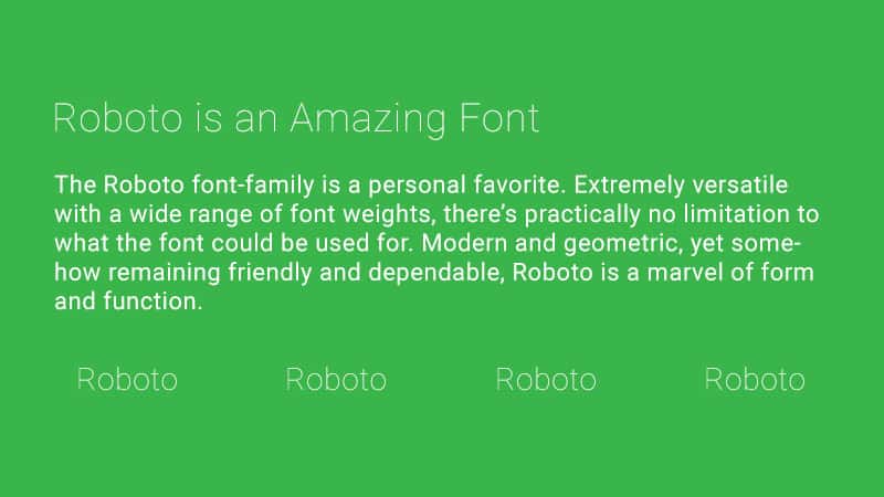 Populaarsed Google Fontide kombinatsioonid - õhuke robot Roboto Regulariga