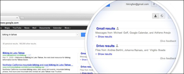 Google खोज परिणामों में Gmail दिखा रहा है