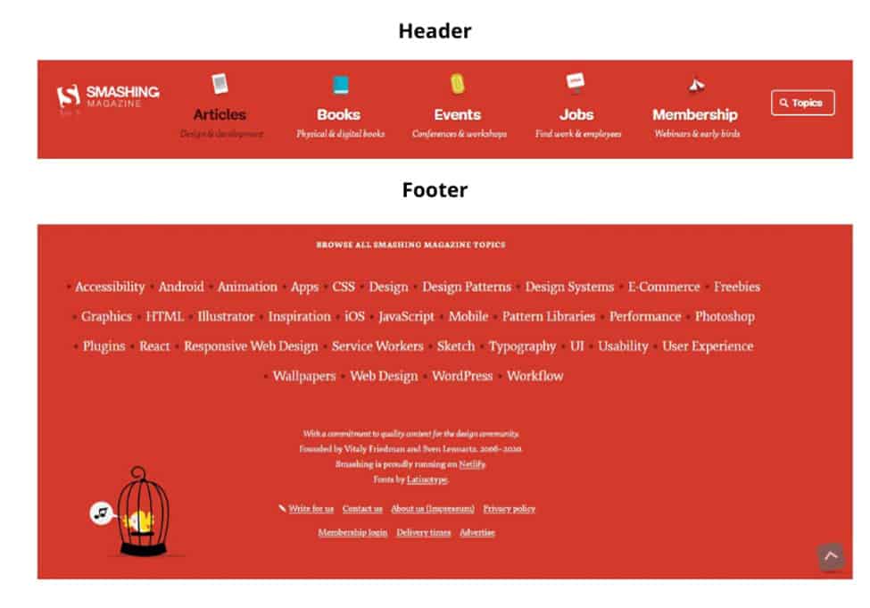 Esimerkki verkkosivun alatunnisteesta, jossa otsikko ja alatunnus käytetään samaa väriä