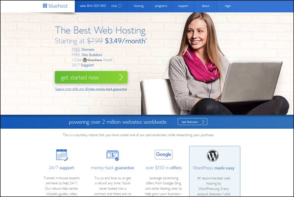 Najbolja WordPress web hosting tvrtka # 4 - Bluehost