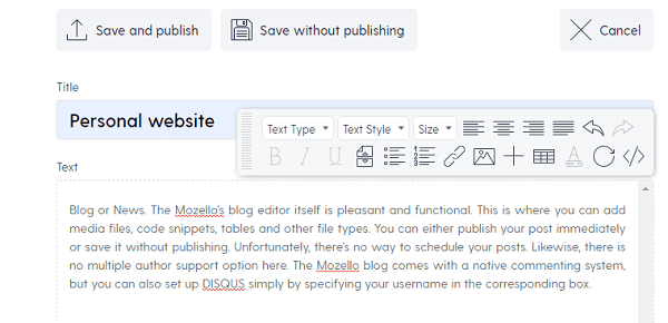 Mozello Blog Post Editor