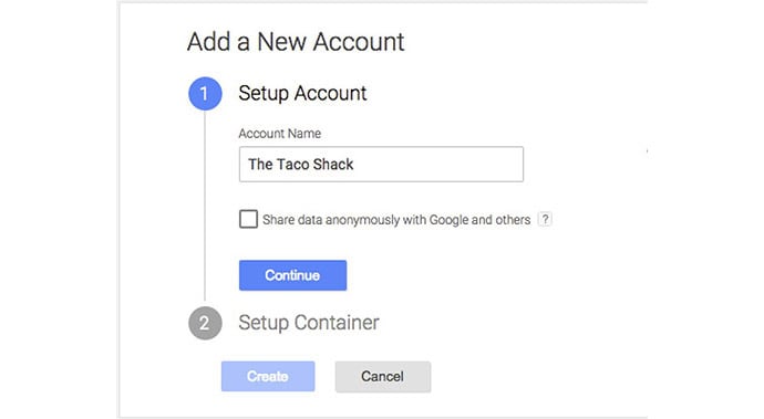 Krijoni një llogari të Google Tag Manager
