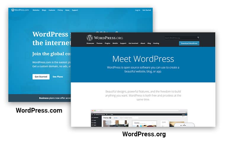 Snímek obrazovky WordPress.com a WordPress.org